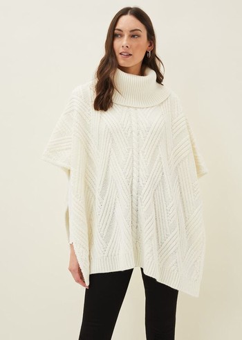 Phase Eight Melly Cable Cape Scarves White Australia | RD6425137